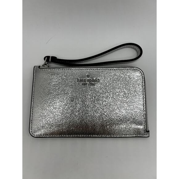 kate spade Handbags - NWT Kate Spade Lucy Metallic Silver Small Leather Zipper Wristlet KJ031